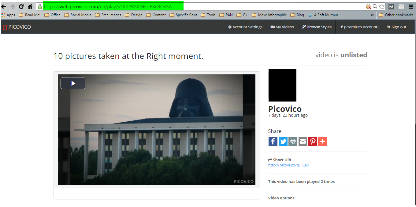 Page URL of picovico video